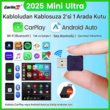 carlinkit Mini Ultra 5.0 Kablosuz CarPlay & Android Auto Adaptörü Tak Çalıştır 2in1 Dual WiFi Hızlı Bağlantı