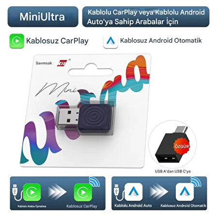carlinkit Mini Ultra 5.0 Kablosuz CarPlay & Android Auto Adaptörü Tak Çalıştır 2in1 Dual WiFi Hızlı Bağlantı