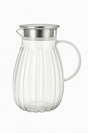 Dekorasyaa Borosilikat Cam Sürahi Paslanmaz Çelik Kapaklı 1800ml