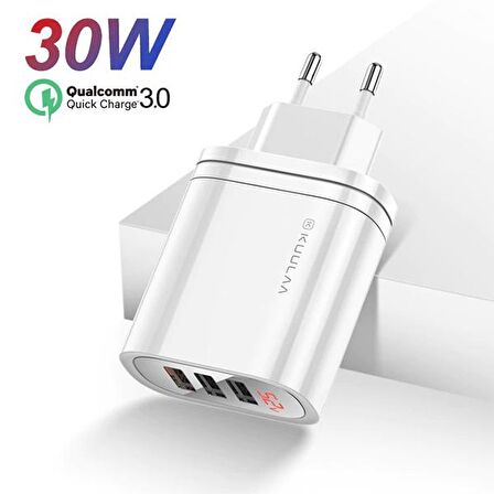 Kuula Mirror USB 30 Watt Hızlı Şarj Adaptörü Beyaz