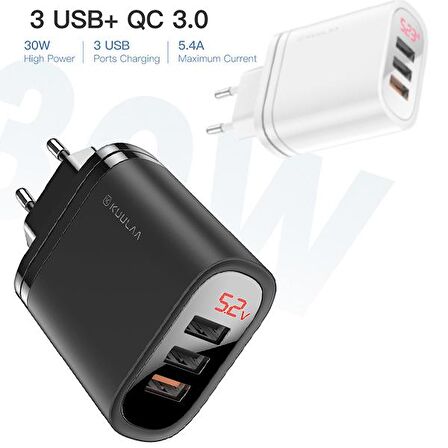 Kuula Mirror USB 30 Watt Hızlı Şarj Adaptörü Beyaz