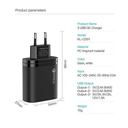 Kuula Mirror USB 30 Watt Hızlı Şarj Adaptörü Beyaz