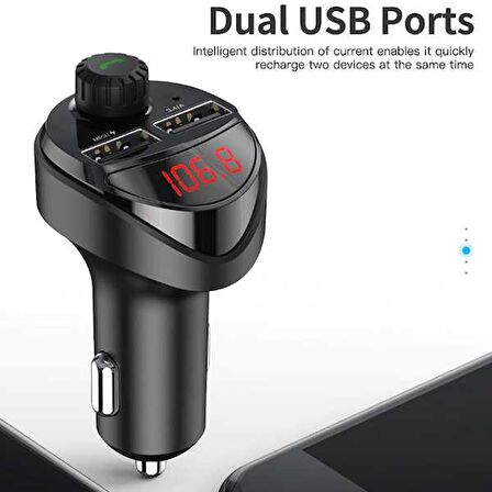 KUULAA Bluetooth Aktarım Mp3 Araç Kiti Dual Usb Araç Şarjı