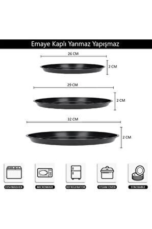 Kapris 3 Lü Emaye Pizza Fırın Tepsi Seti 26-29-32 Cm KAP-536