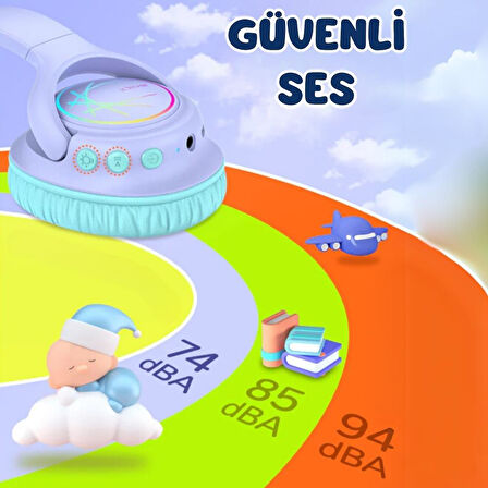 iClever Led Işıklı Güvenli Ses Sınırlı 45 Saat Oynatma Süreli Bluetooth Çocuk Kulaklığı Lila