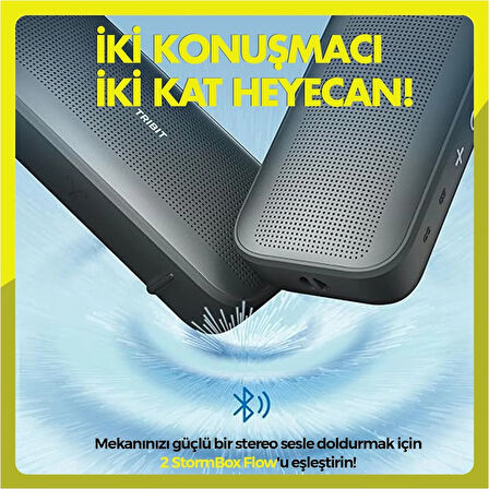 Tribit Stormbox Flow 25W 30 Saat Oynatma Süresi IP67 Su Geçirmez Powerbank Özellikli Taşınabilir Bluetooth Hoparlör Siyah