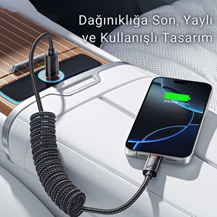 Essager PD 100W 7A USB to Type-C 1.2m Yaylı Spiral Data ve Hızlı Şarj Kablosu, Kopmaz, Karışmaz Kablo