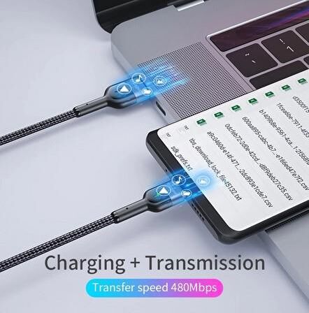 Essager Led Işıklı 3.0A 1Metre Type-C Şarj Data Kablosu 