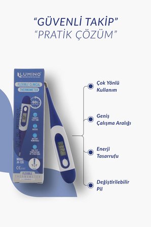 Lumino Esnek Uçlu Dijital Ateş Ölçer - Sesli Uyarı & Hafızalı - Bebek ve Yetişkin İçin Termometre