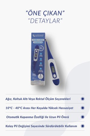 Lumino Esnek Uçlu Dijital Ateş Ölçer - Sesli Uyarı & Hafızalı - Bebek ve Yetişkin İçin Termometre