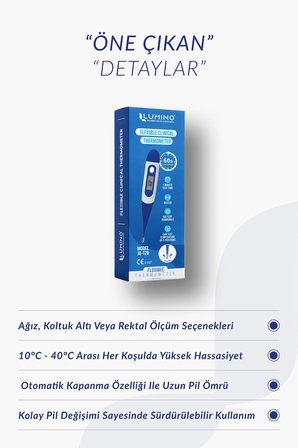Lumino Esnek Uçlu Dijital Ateş Ölçer 2'li Set - Sesli Uyarı & Hafızalı Termometre - Bebek & Yetişkin