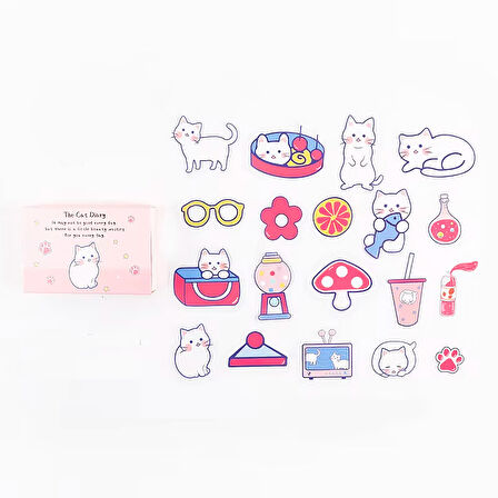 Sevimli Kedi Temalı 40 Adet PET Sticker Seti • Bullet Journal (GGK-ZU002)