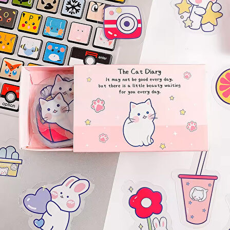 Sevimli Kedi Temalı 40 Adet PET Sticker Seti • Bullet Journal (GGK-ZU002)