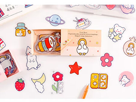 Sevimli Ördek Temalı 40 Adet PET Sticker Seti • Bullet Journal (GGK-ZU001)