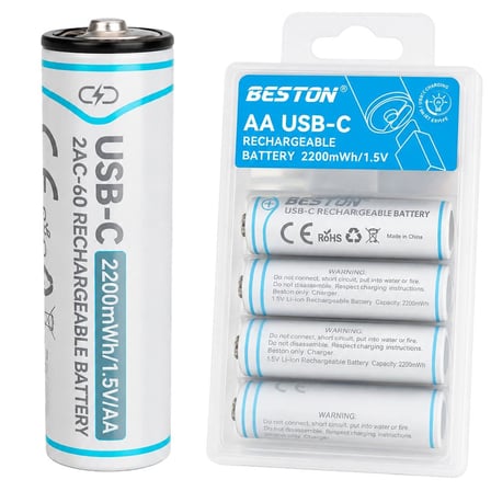 Beston 2AC-60 AA 1.5V 2200Mwh Type-C Şarj Edilebilir 4'Lü Li-Ion Lityum Kalem Pil Seti