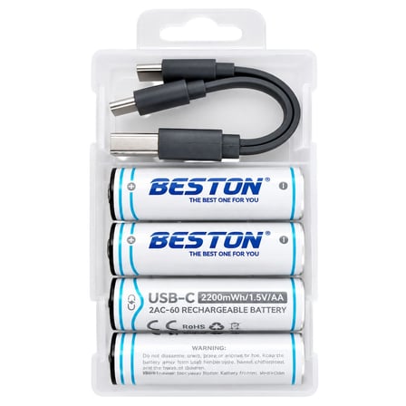 Beston 2AC-60 AA 1.5V 2200Mwh Type-C Şarj Edilebilir 4'Lü Li-Ion Lityum Kalem Pil Seti