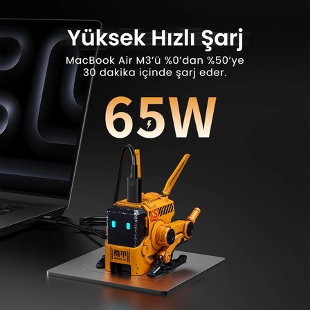 GravaStar Alpha65 Sarı Özel Seri Robot Figürlü 65W Hızlı Şarj Adaptörü