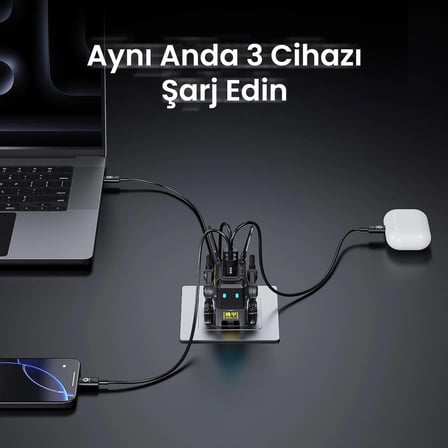 GravaStar Alpha65 Gri Robot Figürlü 65W Hızlı Şarj Adaptörü