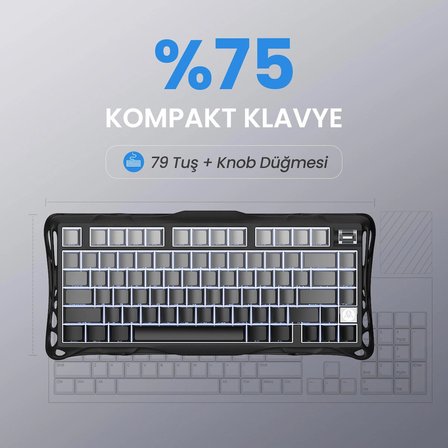 GravaStar Mercury K1 RGB Kablosuz Mekanik Gaming Klavye, Alüminyum Çerçeveli, İngilizce Q, Siyah