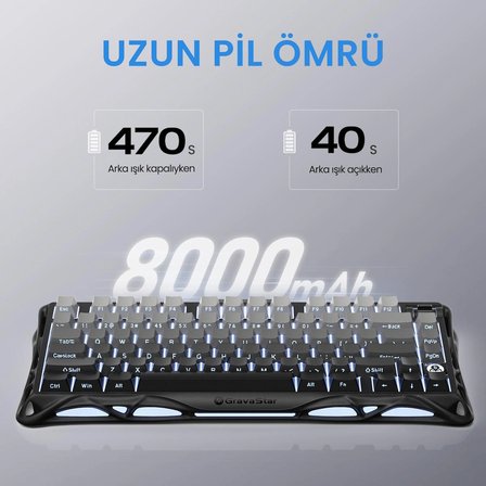 GravaStar Mercury K1 RGB Kablosuz Mekanik Gaming Klavye, Alüminyum Çerçeveli, İngilizce Q, Siyah