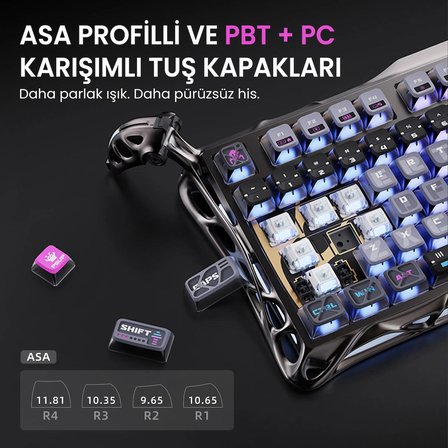 GravaStar Mercury K1 Pro RGB Kablosuz Mekanik Gaming Klavye, Alüminyum Çerçeveli, İngilizce Q, Special Edition, Cyberpunk
