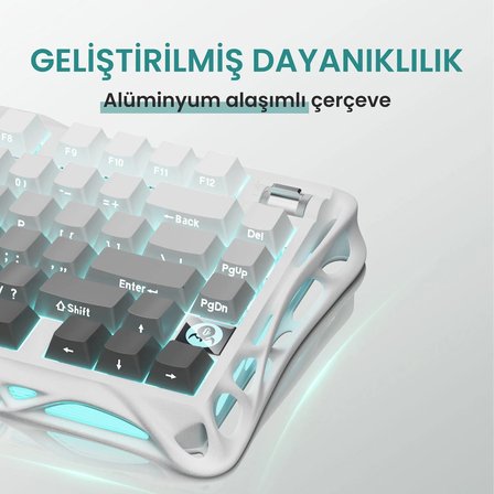 GravaStar Mercury K1 RGB Kablosuz Mekanik Gaming Klavye, Alüminyum Çerçeveli, İngilizce Q, Beyaz