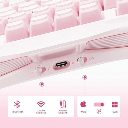 GravaStar Mercury K1 RGB Kablosuz Mekanik Gaming Klavye, Alüminyum Çerçeveli, İngilizce Q, Special Edition, Pembe