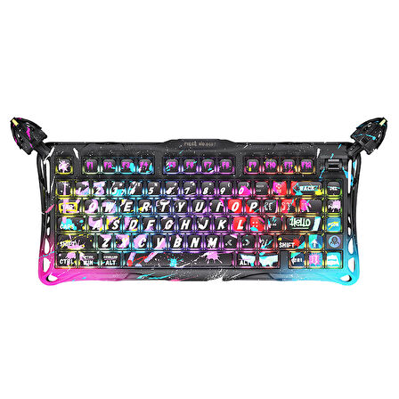 GravaStar Mercury V75 Pro HE Hall Effect Manyetik Switch Gaming Klavye, Hot-Swappable, Rapid Trigger, 8000Hz, 0.125ms Ultra Düşük Gecikme, Kablolu, RGB Işıklı, İngilizce Q, Neon Graffiti