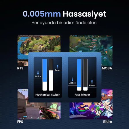 GravaStar Mercury V75 HE Hall Effect Manyetik Switch Gaming Klavye, Hot-Swappable, Rapid Trigger, 8000Hz, 0.125ms Ultra Düşük Gecikme, Kablolu, RGB Işıklı, İngilizce Q, Stealth Black