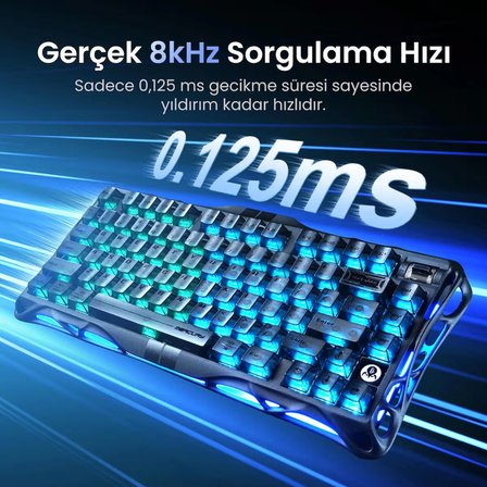 GravaStar Mercury V75 HE Hall Effect Manyetik Switch Gaming Klavye, Hot-Swappable, Rapid Trigger, 8000Hz, 0.125ms Ultra Düşük Gecikme, Kablolu, RGB Işıklı, İngilizce Q, Stealth Black