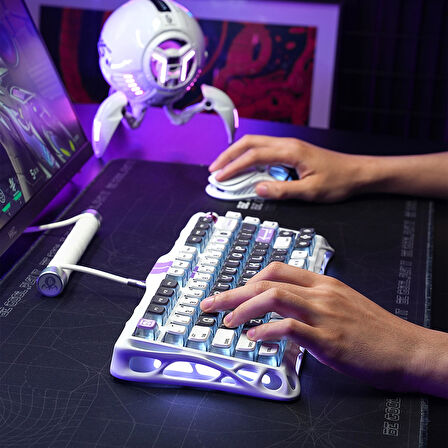 GravaStar Mercury V75 HE Hall Effect Manyetik Switch Gaming Klavye, Hot-Swappable, Rapid Trigger, 8000Hz, 0.125ms Ultra Düşük Gecikme, Kablolu, RGB Işıklı, İngilizce Q, Mecha Gray
