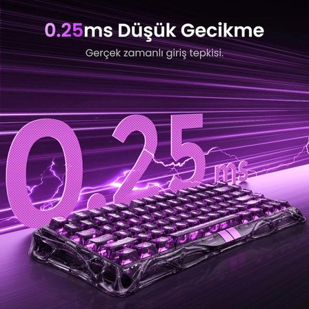 GravaStar Mercury V75 Lite  Manyetik Gaming Klavye, Kablolu, RGB Işıklı, Türkçe Q, Transparent Black
