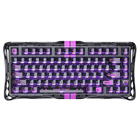 GravaStar Mercury V75 Lite HE Hall Effect Manyetik Switch Gaming Klavye, Hot-Swappable, Rapid Trigger, 8000Hz, 0.25ms Ultra Düşük Gecikme, Kablolu, RGB Işıklı, İngilizce Q, Transparent Black