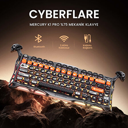 GravaStar Mercury K1 Pro RGB Kablosuz Mekanik Gaming Klavye, Alüminyum Çerçeveli, İngilizce Q, CyberFlare