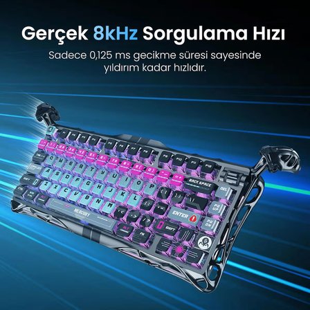 GravaStar Mercury V75 Pro HE Hall Effect Manyetik Switch Gaming Klavye, Hot-Swappable, Rapid Trigger, 8000Hz, 0.125ms Ultra Düşük Gecikme, Kablolu, RGB Işıklı, İngilizce Q, Cyberpunk