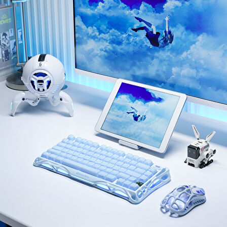 GravaStar Mercury K1 RGB Kablosuz Mekanik Gaming Klavye, Alüminyum Çerçeveli, İngilizce Q, Special Edition, Ice Blue