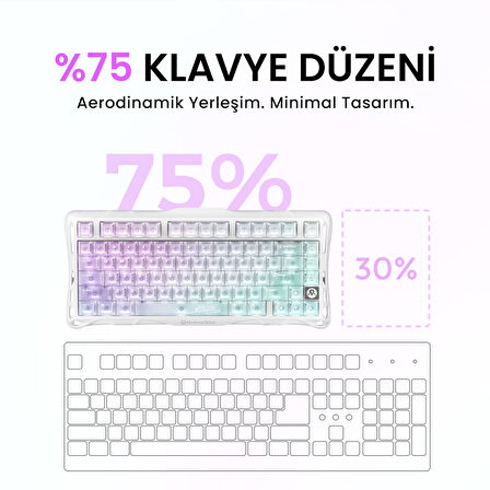 GravaStar Mercury K1 Lite RGB Kablosuz Mekanik Gaming Klavye, İngilizce Q, Crystal Aurora