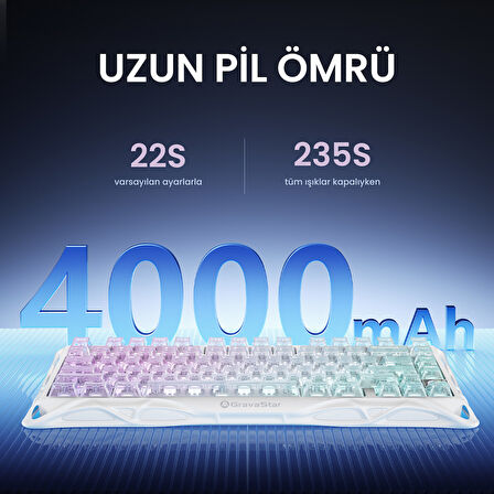 GravaStar Mercury K1 Lite RGB Kablosuz Mekanik Gaming Klavye, İngilizce Q, Crystal Aurora