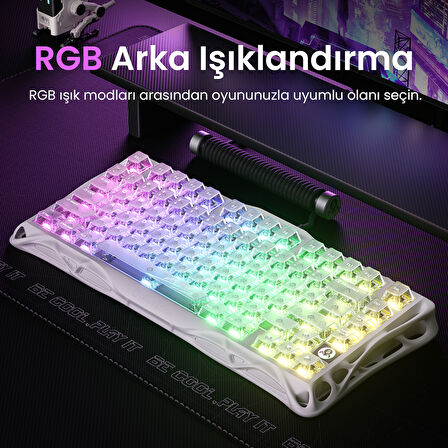 GravaStar Mercury K1 Lite RGB Kablosuz Mekanik Gaming Klavye, İngilizce Q, Crystal Aurora