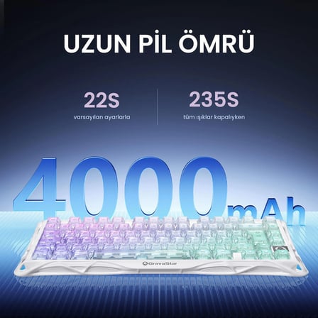GravaStar Mercury K1 Lite RGB Kablosuz Mekanik Gaming Klavye, Türkçe Q, Crystal Aurora