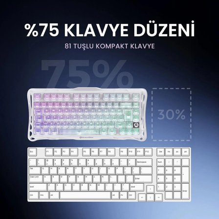 GravaStar Mercury K1 Lite RGB Kablosuz Mekanik Gaming Klavye, Türkçe Q, Crystal Aurora