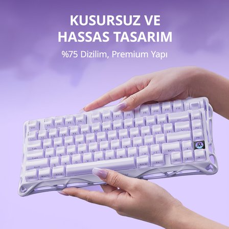 GravaStar Mercury K1 RGB Kablosuz Mekanik Gaming Klavye, İngilizce Q, Lavender Purple