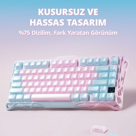 GravaStar Mercury K1 Lite RGB Kablosuz Mekanik Gaming Klavye, İngilizce Q, Lumen Rose