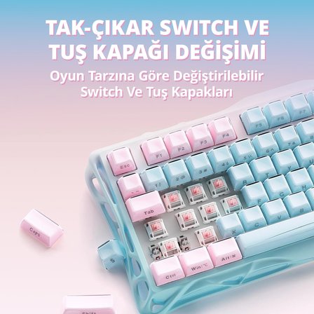GravaStar Mercury K1 Lite RGB Kablosuz Mekanik Gaming Klavye, İngilizce Q,Aurora Mist