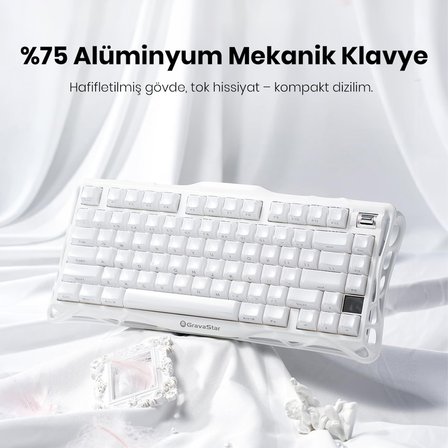 GravaStar Mercury K1 RGB Kablosuz Mekanik Gaming Klavye, İngilizce Q, Opaline White