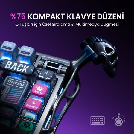 GravaStar Mercury K1 Pro RGB Kablosuz Mekanik Gaming Klavye, Türkçe Q, Special Edition, Cyberpunk