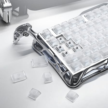 GravaStar Mercury K1 Pro RGB Işıklı Kablosuz Mekanik Gaming Klavye, İngilizce Q, Special Edition, Ghost Silver