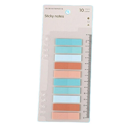 10 Renkli Cetvelli Şeffaf Pet Index - Index Sticker - Post-it - Sticky Note (1 Adet)