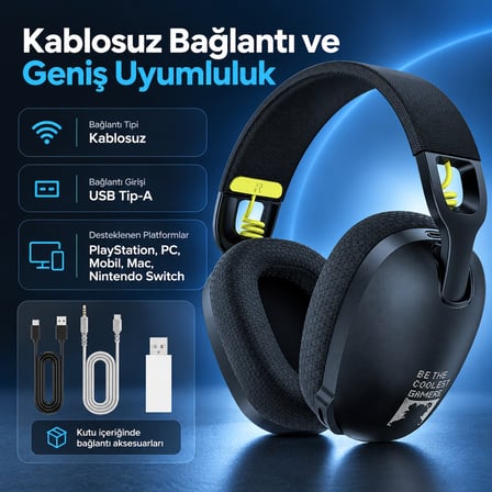 ONIKUMA B2 Black PS5 Uyumlu 3D Surround Kablosuz Gaming Kulaklık