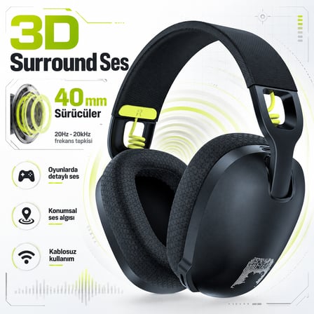 ONIKUMA B2 Black PS5 Uyumlu 3D Surround Kablosuz Gaming Kulaklık